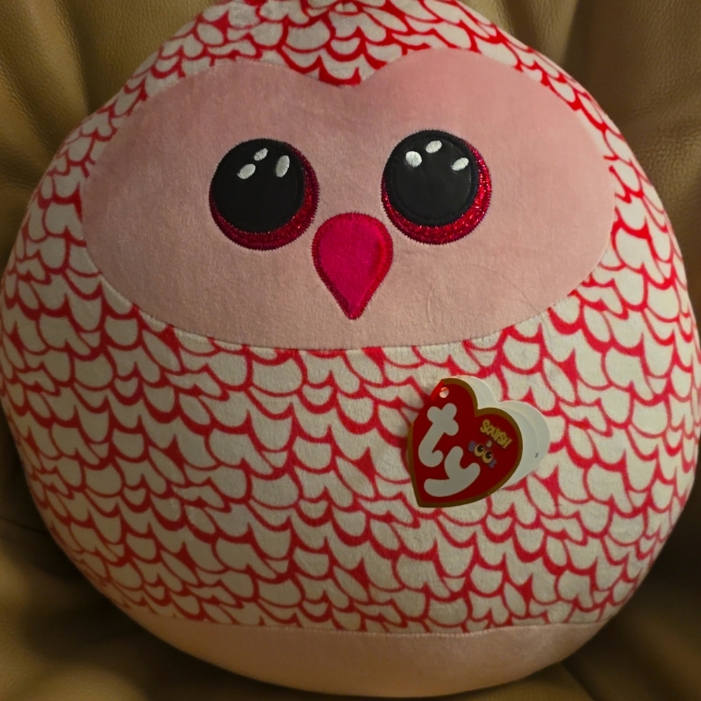 TY Squish-A-Boos Plush - PINKY the Owl (14 inch) - Squishy Stuffed Animal